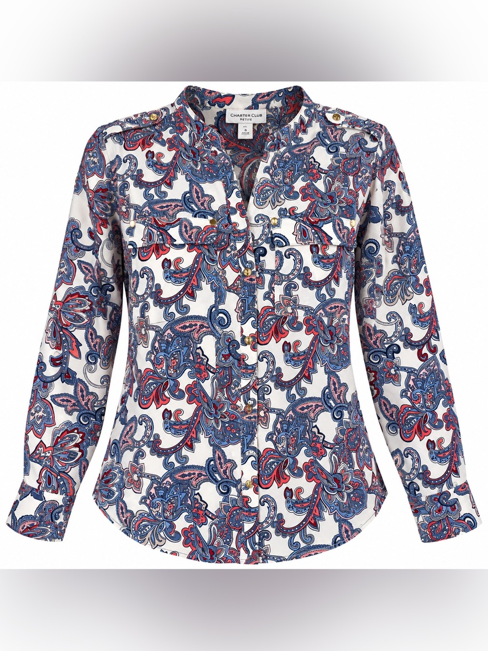 Charter Club White Paisley Button-Front Shirt with Blue & Red Accents